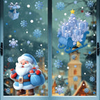 Weihnachten Fenster Aufkleber Winter Schneemann Weihnachtsmann Schneeflocke Elch Statische Aufkleber Glas Ornamente Frohe Weihnachten Dekor