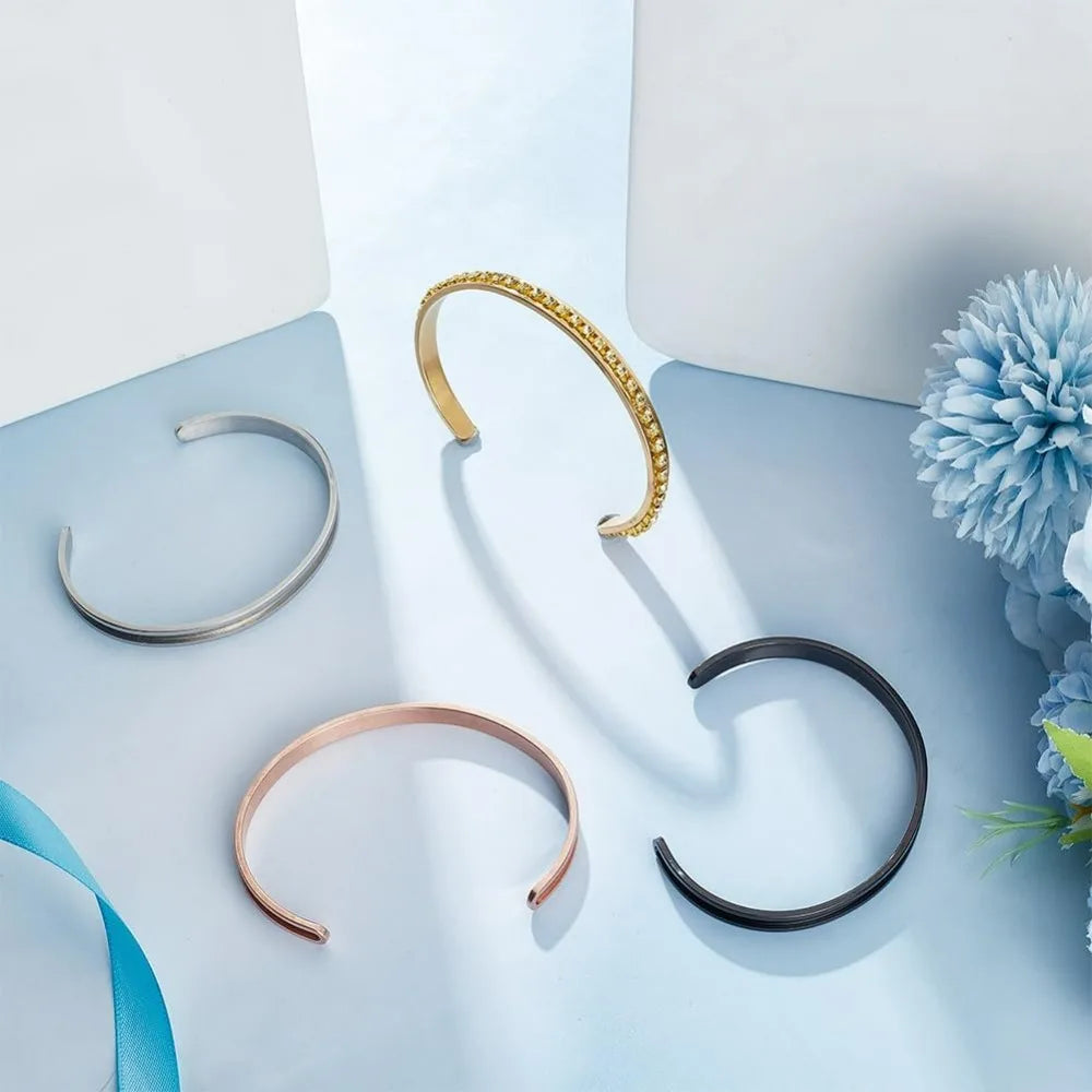 4er Set C-förmige Manschettenarambänder aus Edelstahl – DIY Schmuck