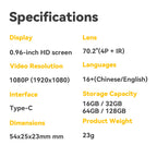 Mini-Daumenkamera K30 – 1080P HD, 0,96" LCD, 23g, SD-Karte | CE | Schlußsselanhänger-Kamera | 8 Farben | Optional mit SD-Karte