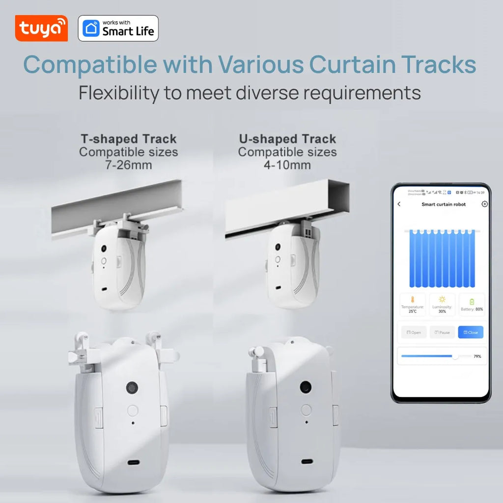 Tuya Smart WiFi Vorhangroboter (mit Gateway), APP-Fernbedienung, Sprachsteuerung, inklusive Zubehör für T/U-Vorhangschienen