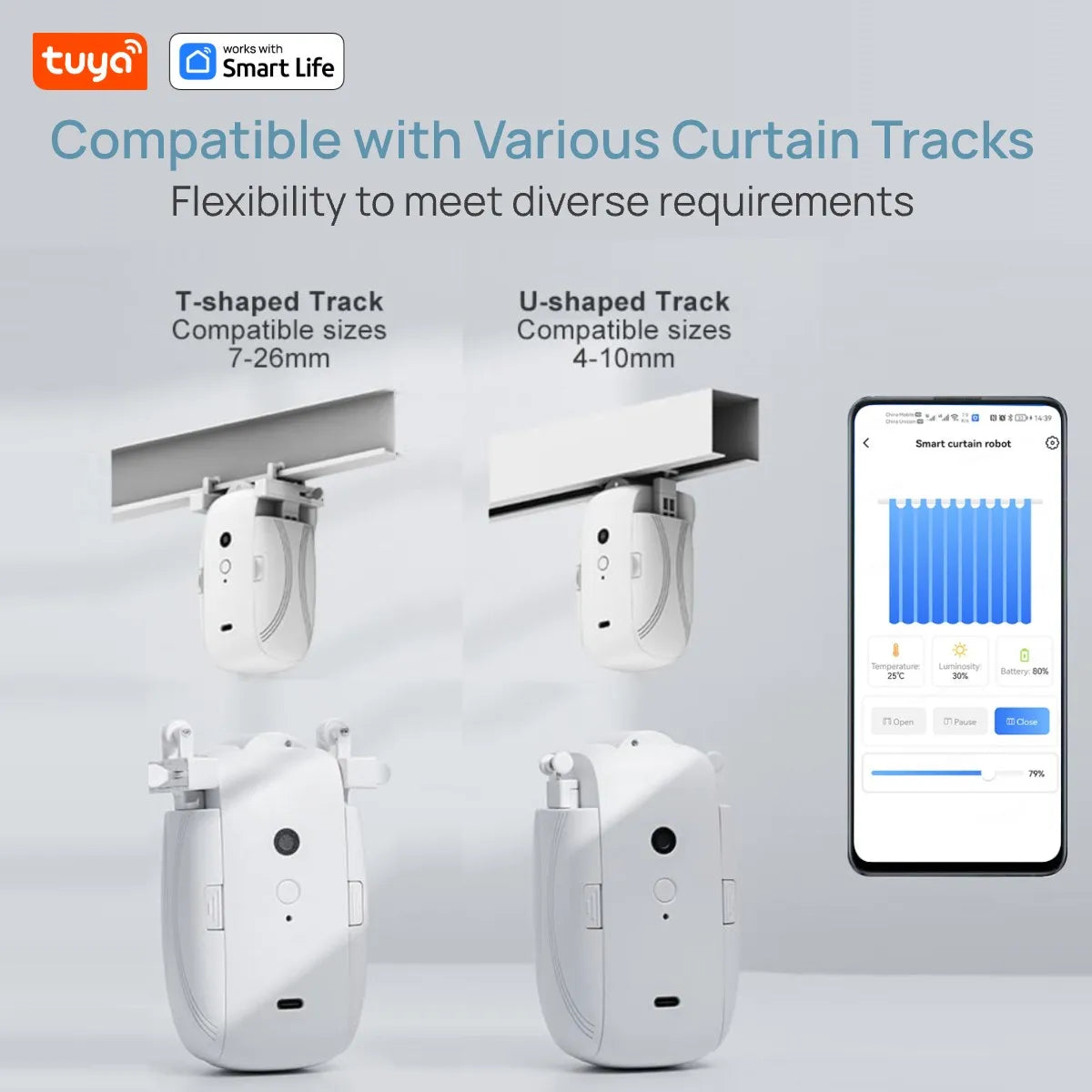 Tuya Smart WiFi Vorhangroboter (mit Gateway), APP-Fernbedienung, Sprachsteuerung, inklusive Zubehör für T/U-Vorhangschienen