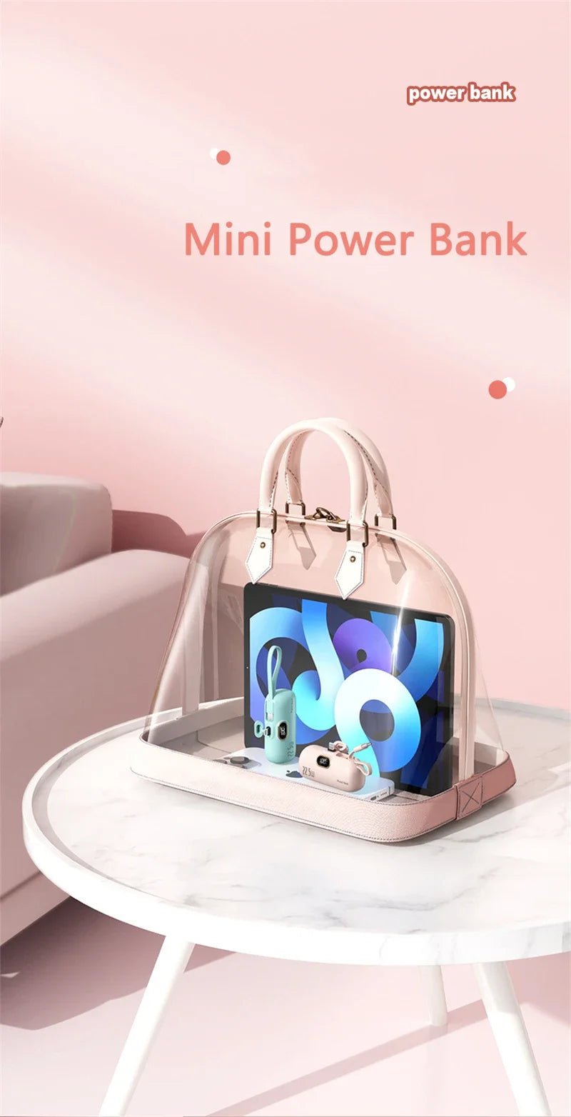 Tragbare Mini-Kapsel-Powerbank, integriertes Kabel, Typ-C-Stecker, 22,5 W, schnelles Aufladen für iPhone, Samsung, Xiaomi, externer Ersatzakku