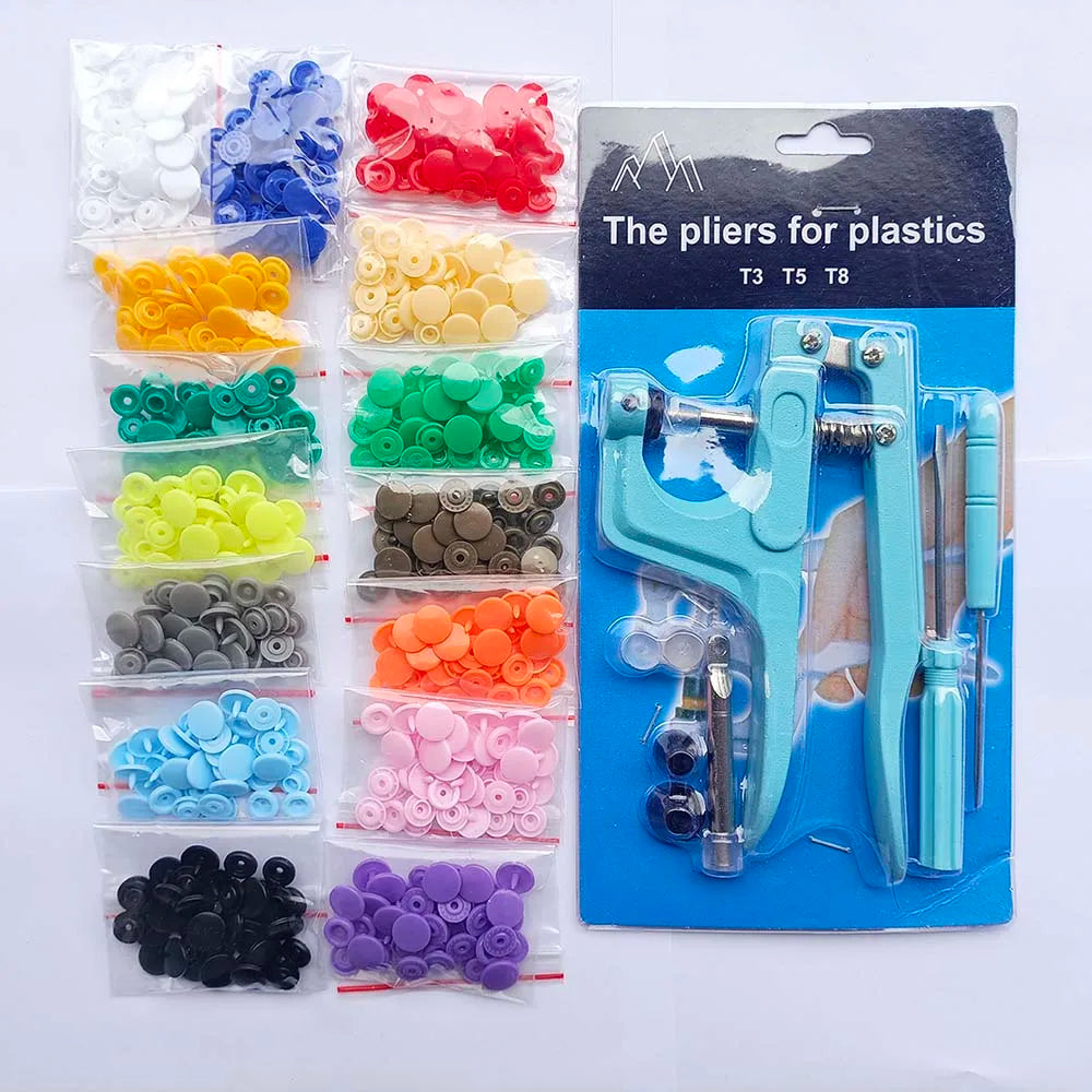 QIMONTON T5 Druckknopf-Set mit Zange – Resin, Nickelfrei, Waschbar, 1,2cm | DIY Nähen & Basteln | Blau, Rosa & Grau