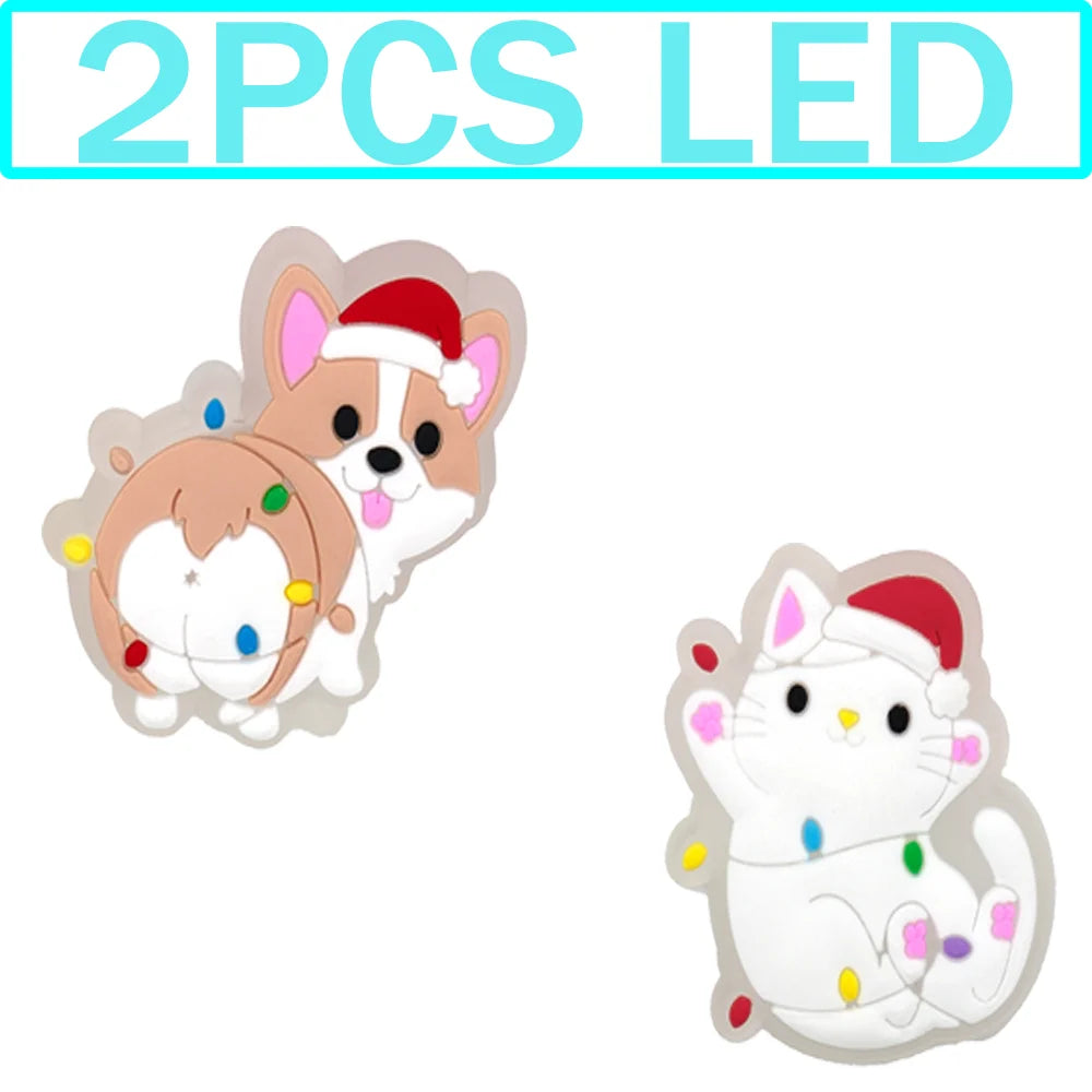 1–5 Stück neue Weihnachts-LED-Schuhanhänger, niedlicher Weihnachtsmann, Katze und Hund, Pin-Zubehör für Sandalen, Schuh-Clogs, Schnalle, Weihnachtsgeschenke