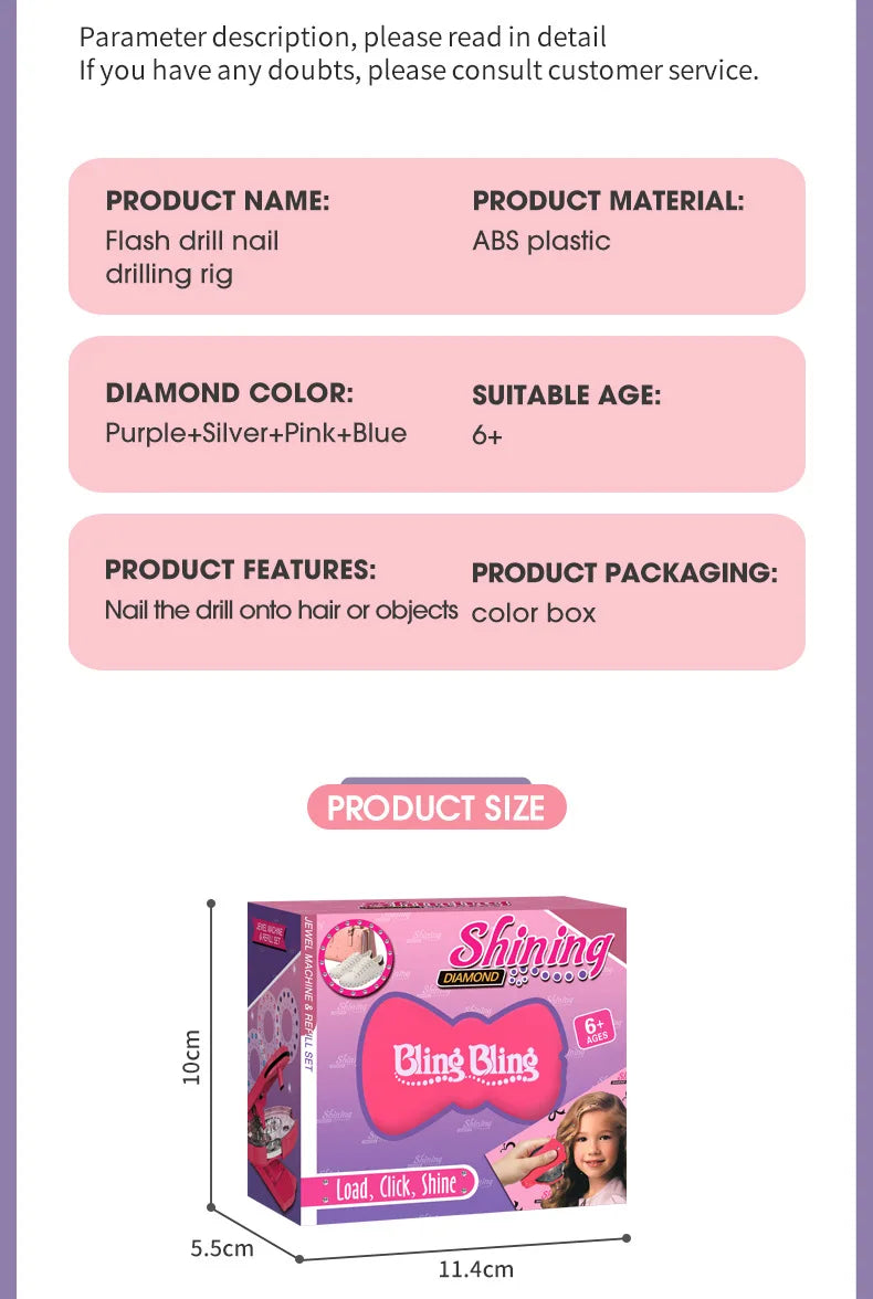 Magie Blingbling Mädchen Haar Diamant Bohrer Maschine DIY Pretend Play Werkzeug kinder Pädagogisches Spielzeug Kunststoff Diamant Aufkleber Ap...