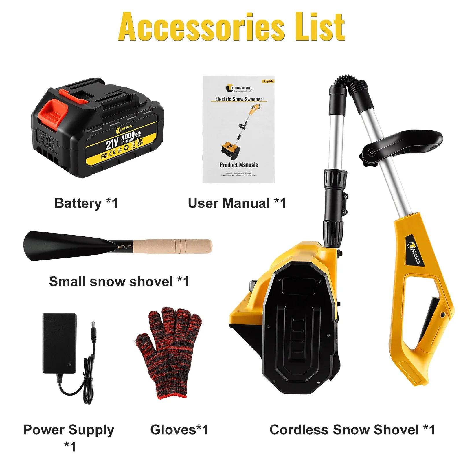 CONENTOOL 33000 U/min 1500 W faltbare elektrische Schneeschaufel 21 V Akku-Schneereiniger Schneefräse Gartengeräte für Makita 18 V Akku