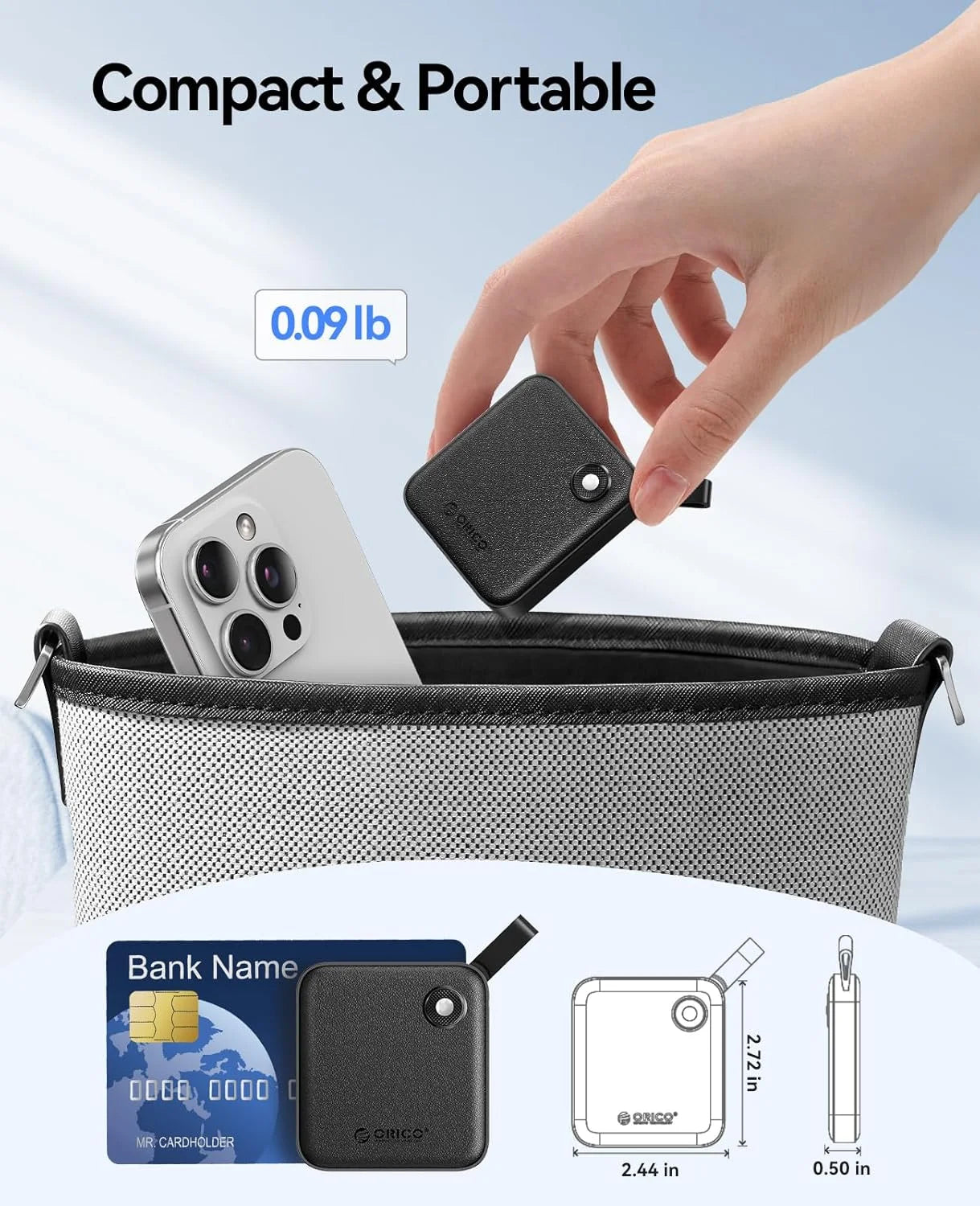 ORICO Tragbare SSD mit 2-in-1-USB-C-Kabel, externen Solid-State-Laufwerke, bis zu 460 MB/s für iPhone 14 13 11 12 X IPad PC