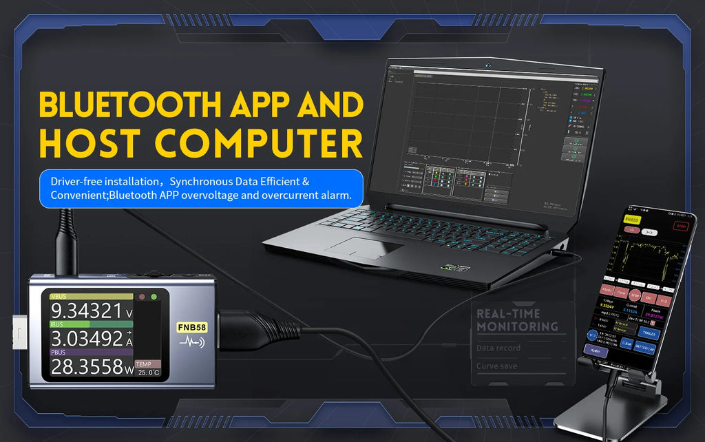 FNB58 USB-Tester, Voltmeter, Amperemeter, Typ C, Schnellladungserkennung, Auslöser, Kapazitätsmessung, Welligkeitsmessung