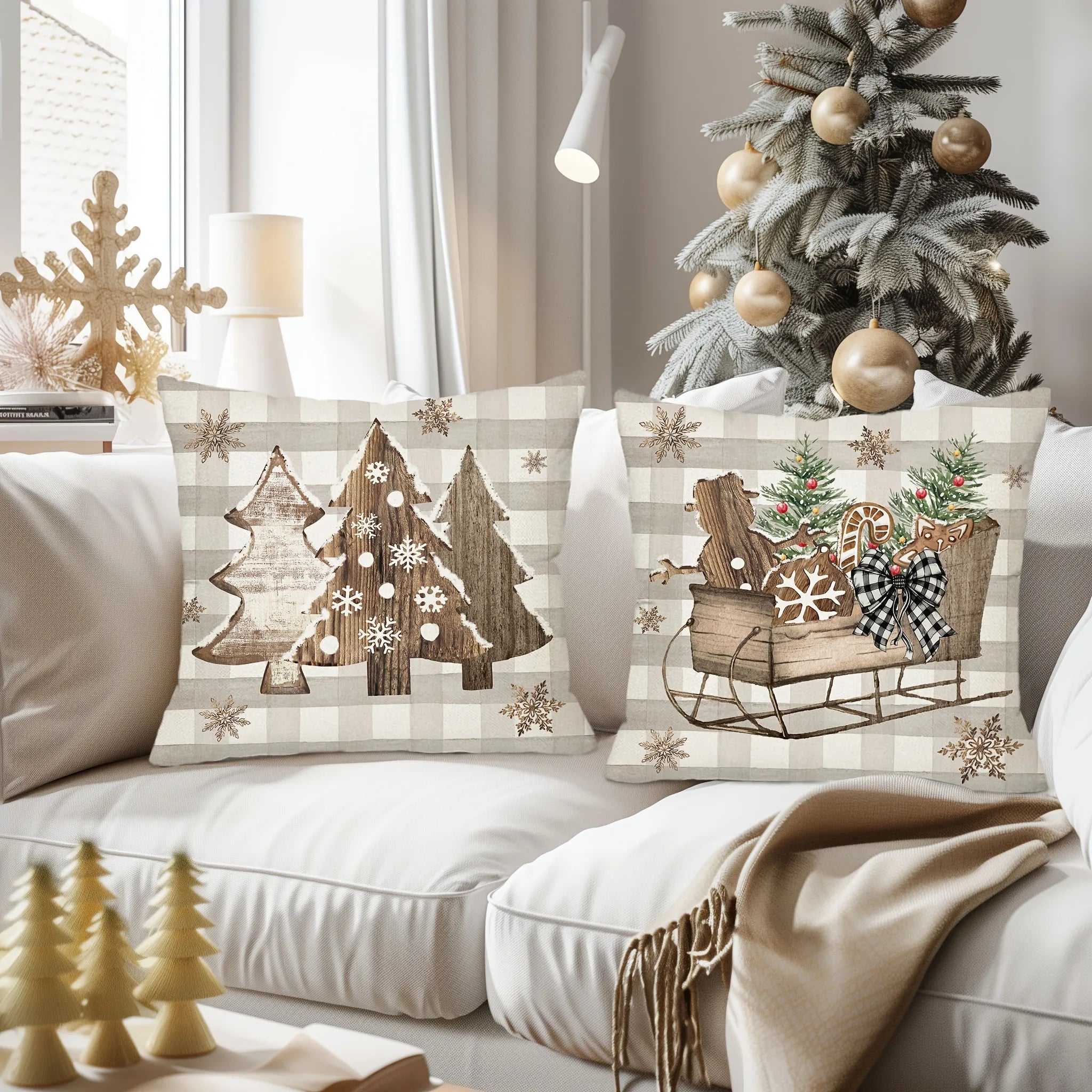 Christmas Cheer: Frohe Lebkuchen, Baum, Schlitten und Jingle All The Way Kissenbezüge Sofakissenbezug Neujahrs-Heimdekoration