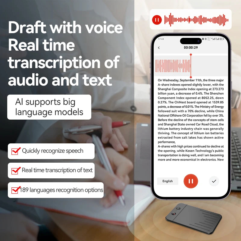 AI ChatGPT App Telefonanruf Aktivierter Diktiergerät Transcribe Summarize Smart Magnet Adsorb 8-128 GB Ultradünnes Kartendiktiergerät