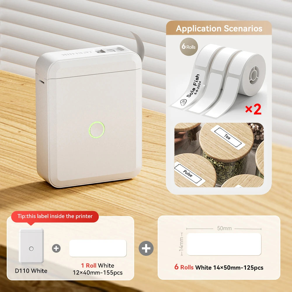 Niimbot D110 Mini Thermo-Etikettendrucker – Bluetooth, Tintenfrei, 203dpi, USB-C | iOS & Android | CE/FCC/RoHS | 3 Farben