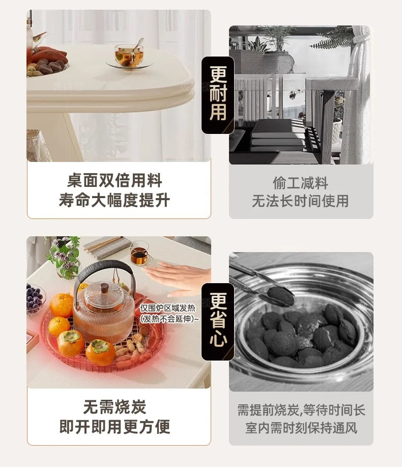 Multifunktionaler Couchtisch aus massivem Holz, hochwertiger integrierter Tisch mit Elektrogehäuse für Herd, Tee und Grill