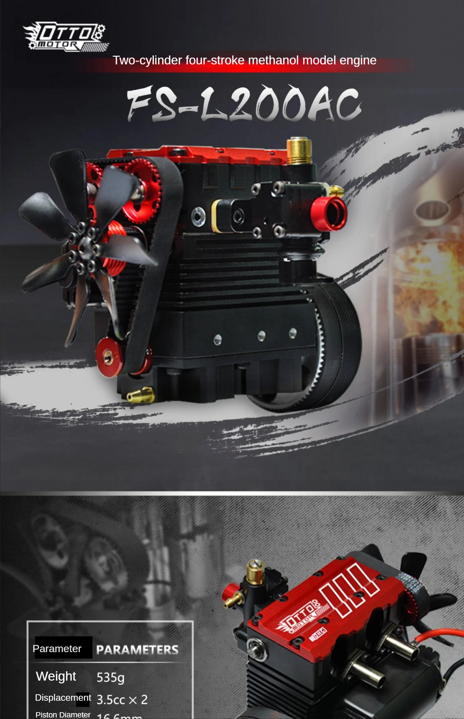 TOYAN FS-L200AC Motormodell 7 cc Inline 2 Zylinder 4-Takt luftgekühlter Nitro-Motormodellbausatz – TOYAN- und OTTO-MOTOR-Version