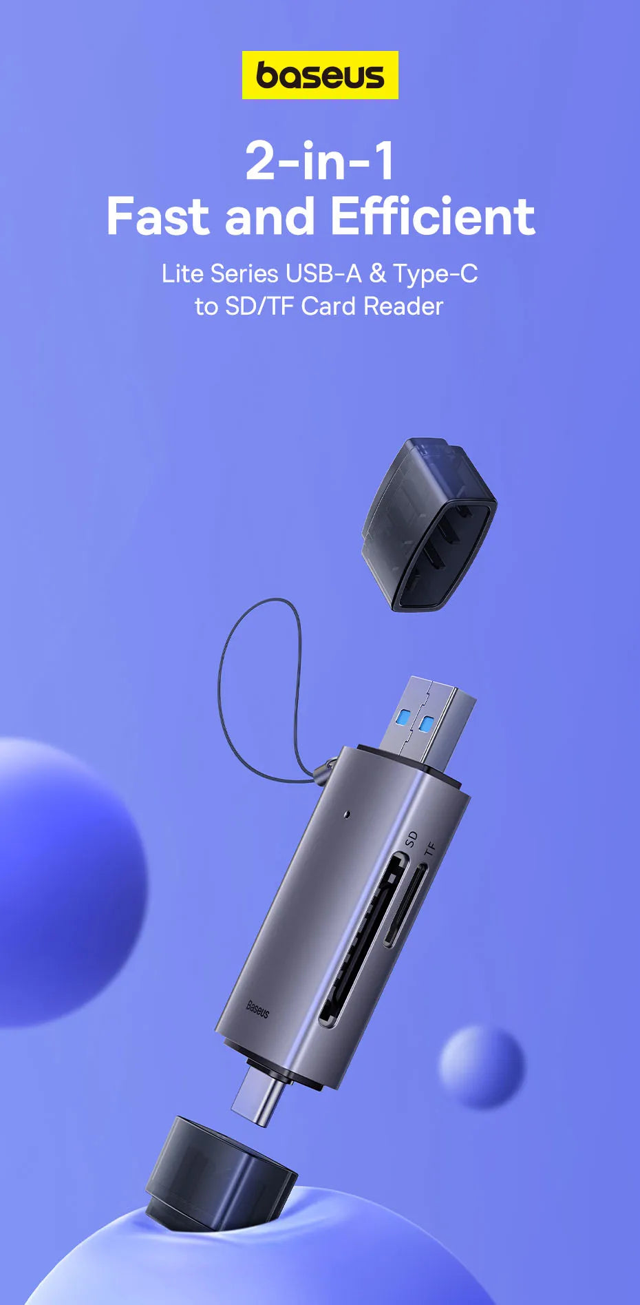 Baseus Kartenleser USB C & USB3.0 zu SD Micro SD TF Speicherkartengerät 104 MB/s 2 TB Smart Card Reader für Laptop-Zubehör