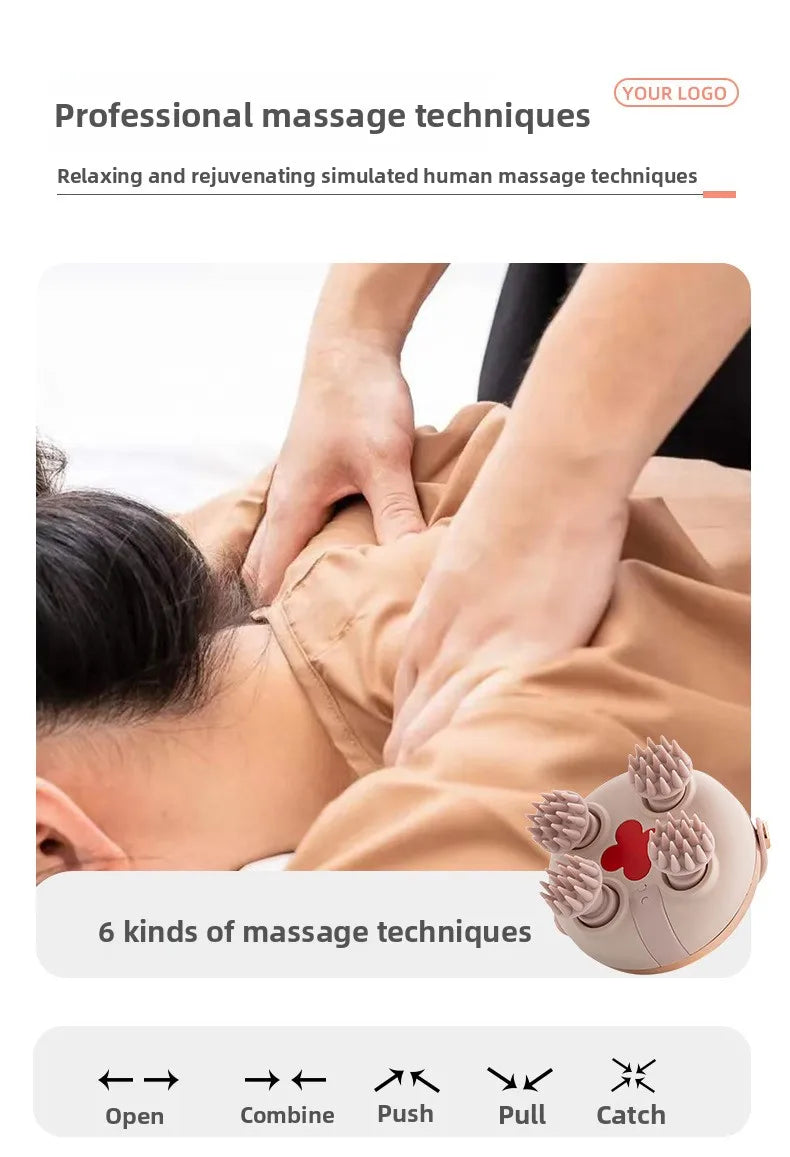 Elektrisches Kopfhautmassagegerät – Wiederaufladbar, wasserdicht, 4 Massageklauen, Stressabbau, 5 Farben