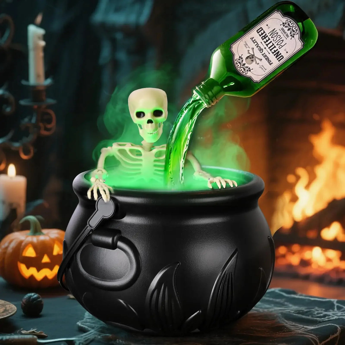 Halloween Hexenkessel mit LED & Nebelmaschine – Schwebende Tränkflasche, Grüner Nebel