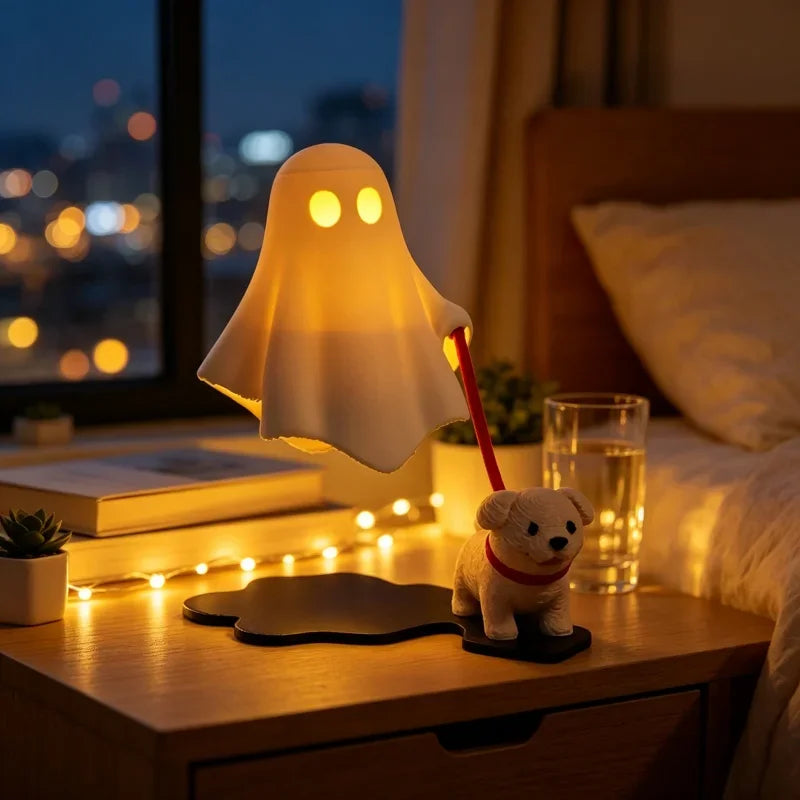 Halloween Geist-Hund-Figur in Weiß, 3D-gedruckte Tischdeko