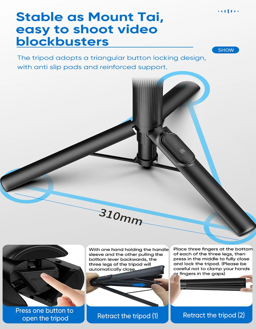 VRIG Magnetisches Selfie Stick Stativ – 1,5m, MagSafe, Bluetooth-Fernbedienung | iPhone & Android