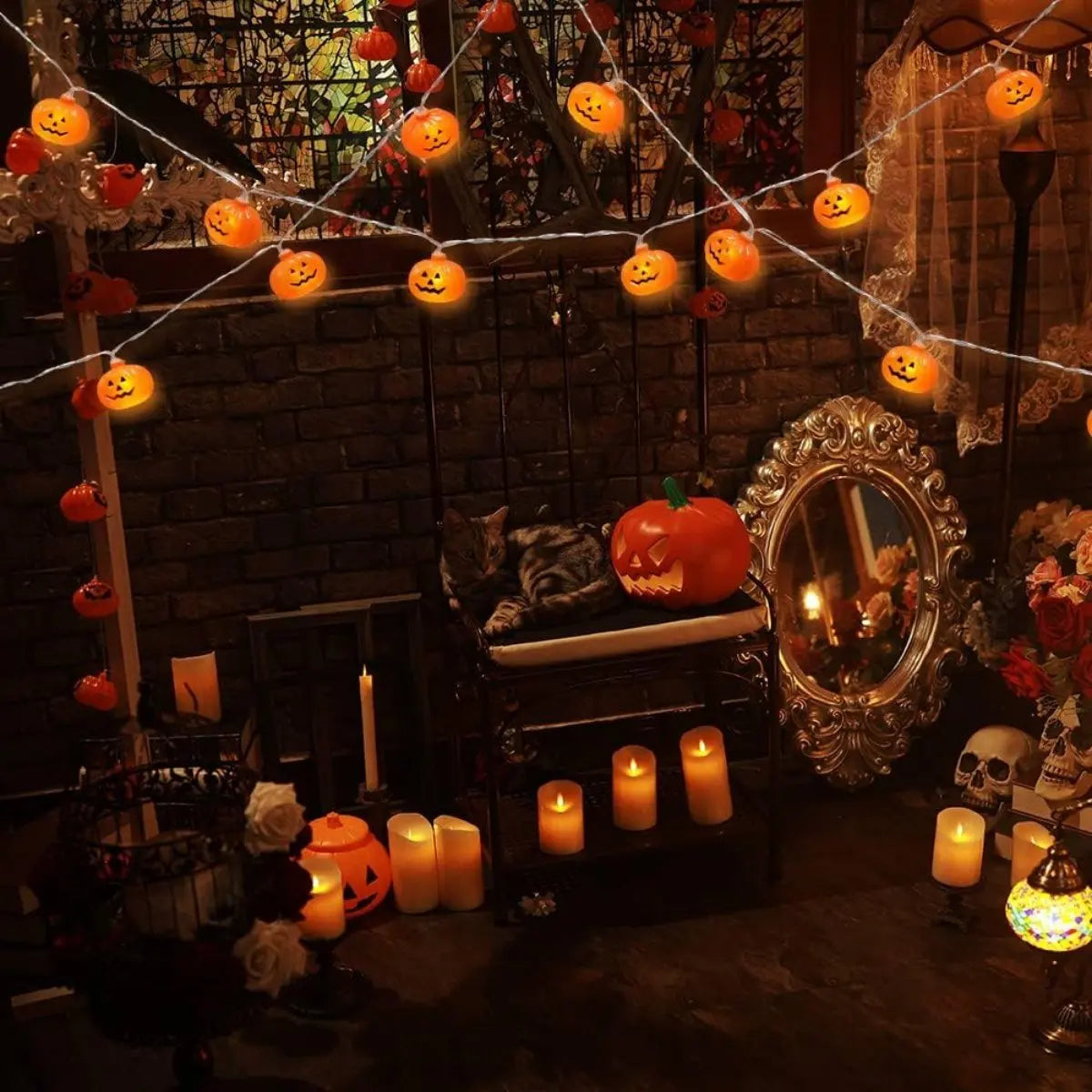 Halloween 3D-Kürbis-Lichterkette – Warmweiße LED-Deko | 1,5m / 3m