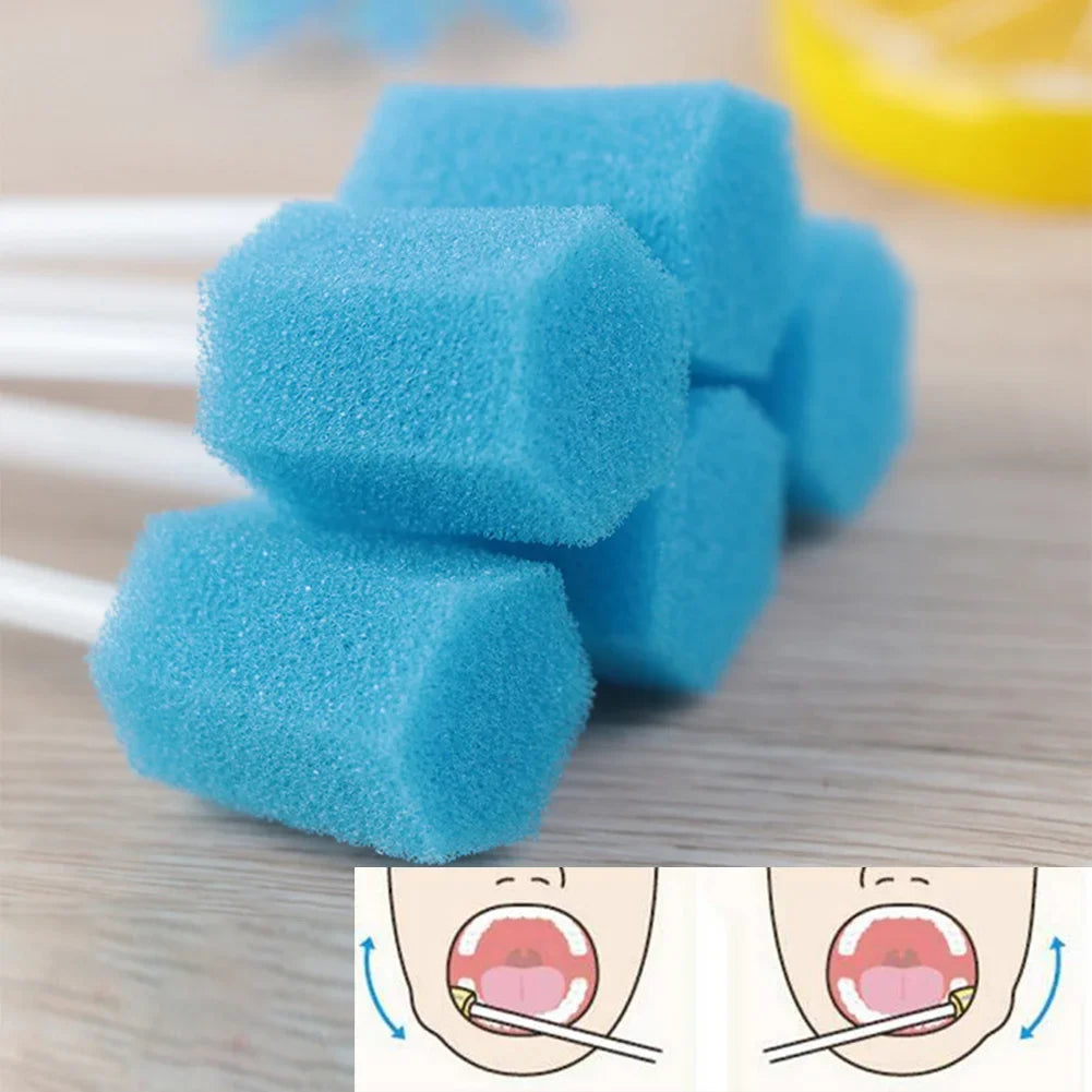 100Pcs Einweg Mundpflege Schwamm Tupfer Zahn Reinigung Mund Tupfer Mit Stick Schwamm Kopf Reinigung Reiniger Tupfer
