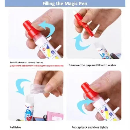 1P wiederverwendbares Wasser-Zeichenbuch – schmutzfreier magischer Malblock mit nachfüllbarem Wasserstift