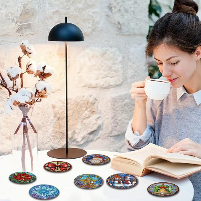 8-teiliges DIY-Diamant-Malerei-Kunstset mit Weihnachtsmotiv, Handwerkskunst, rutschfeste Untersetzer aus Holz ohne Klammern