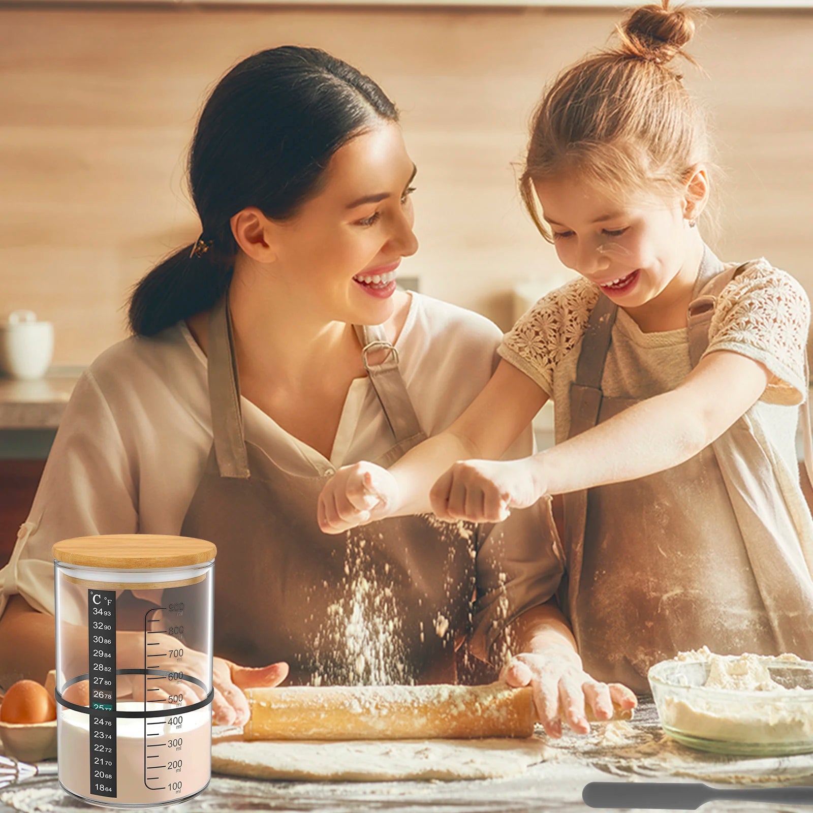 900 ml Sauerteig-Starterglas-Set, klares Glas, hitzebeständig, Sauerteig-Starterbehälter, Backen, Gärglas, Lebensmittelaufbewahrung