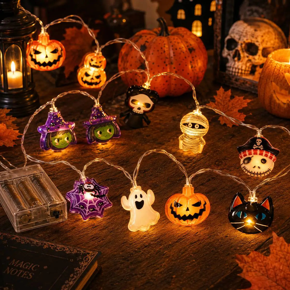 Halloween LED-Lichterkette – Geister, Kürbisse & Skelette | 1,5m / 3m / 4,5m