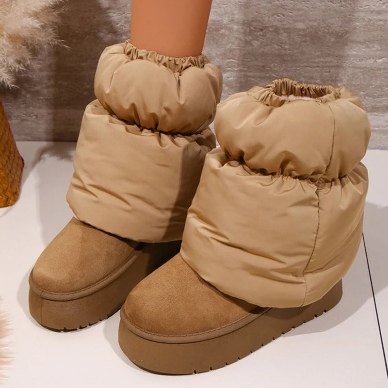Weiche lange Plüsch-warme Schneestiefel für Damen, Winter 2022, dicke Sohle, kältebeständig, Daunensockenstiefel, rutschfeste, lässige Baumwollschuhe für Damen