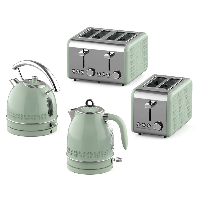 Retro-Frühstücksset, Geräte, 4-Scheiben-Toaster, elektrischer Wasserkocher und Toaster-Set, Saftmixer