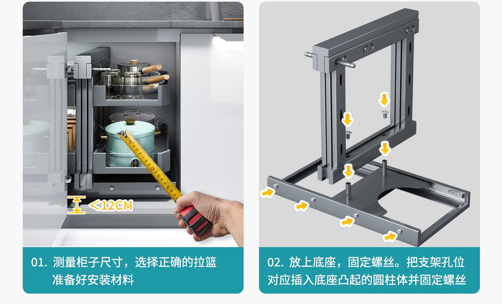 Eckkorb, Küchenschrank, komplett ausziehbar, Aufbewahrungsregal mit zwei Schubladen, Eckkorb
