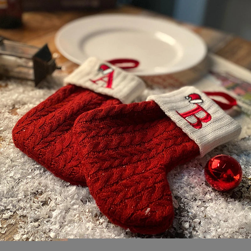 Weihnachtsstrumpf Stricken Schneeflocke Buchstaben Socken Weihnachtsdekoration für Zuhause Weihnachten Alphabet Stricksocke Neujahrsgeschenk