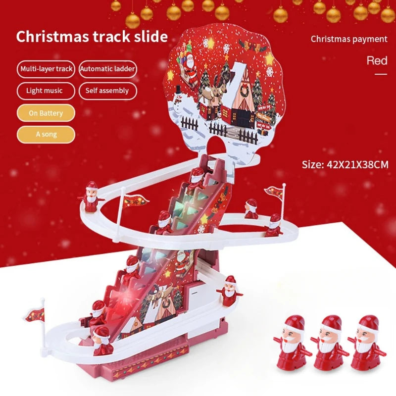 Santa Claus Automatische Klettern Leiter Puppe Elektrische Weihnachten Schiene Rutsche Musik Spielzeug Weihnachten Baum Ornamente Dekoration Kinder Geschenk