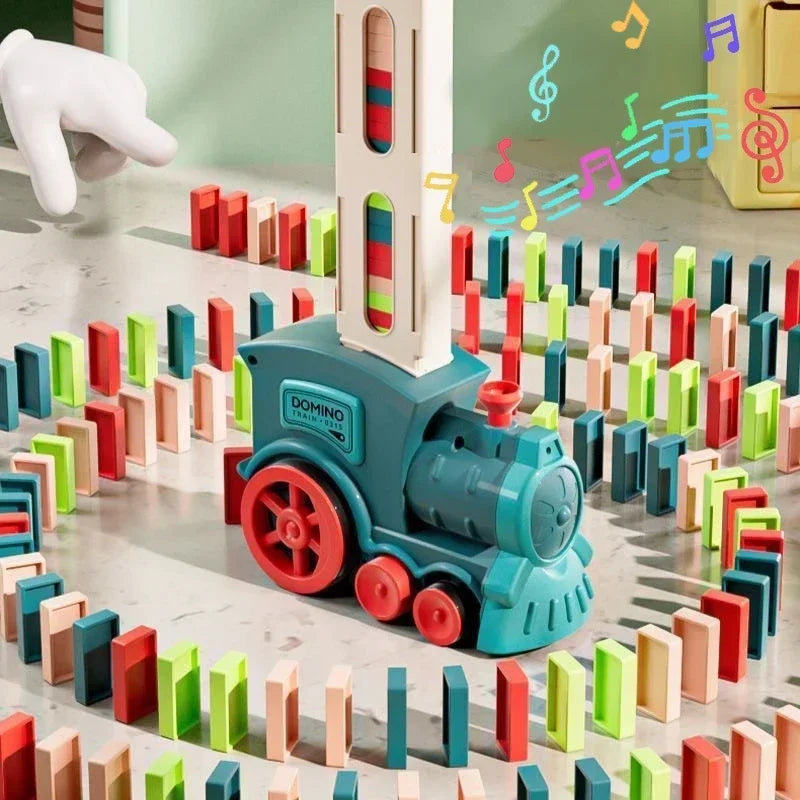 Automatische Verlegung Domino Zug Elektrische Auto Ziegel Blöcke Kits Kreative Spiele Intelligenz Pädagogisches DIY Spielzeug Kinder Geburtstag Geschenk