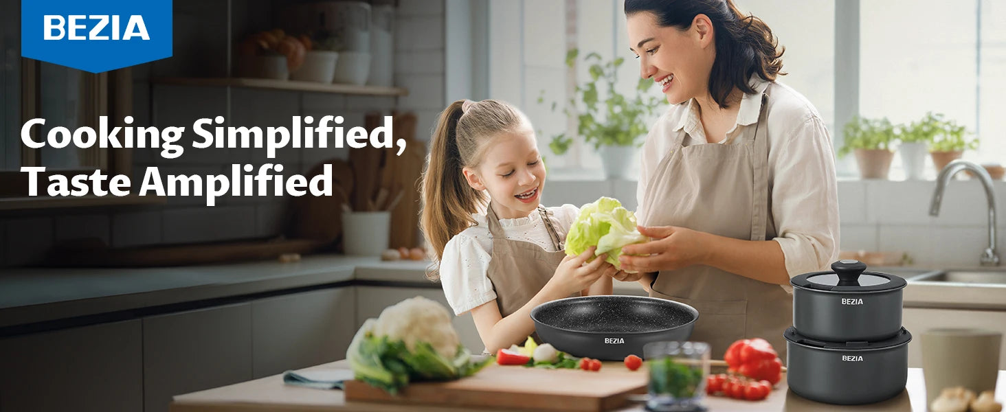 Induktionskochgeschirr-Set 10-teilig, antihaftbeschichtetes Töpfe- und Pfannenset mit abnehmbaren Griffen, für alle Kochfelder, stapelbares Design, Spülmaschine/