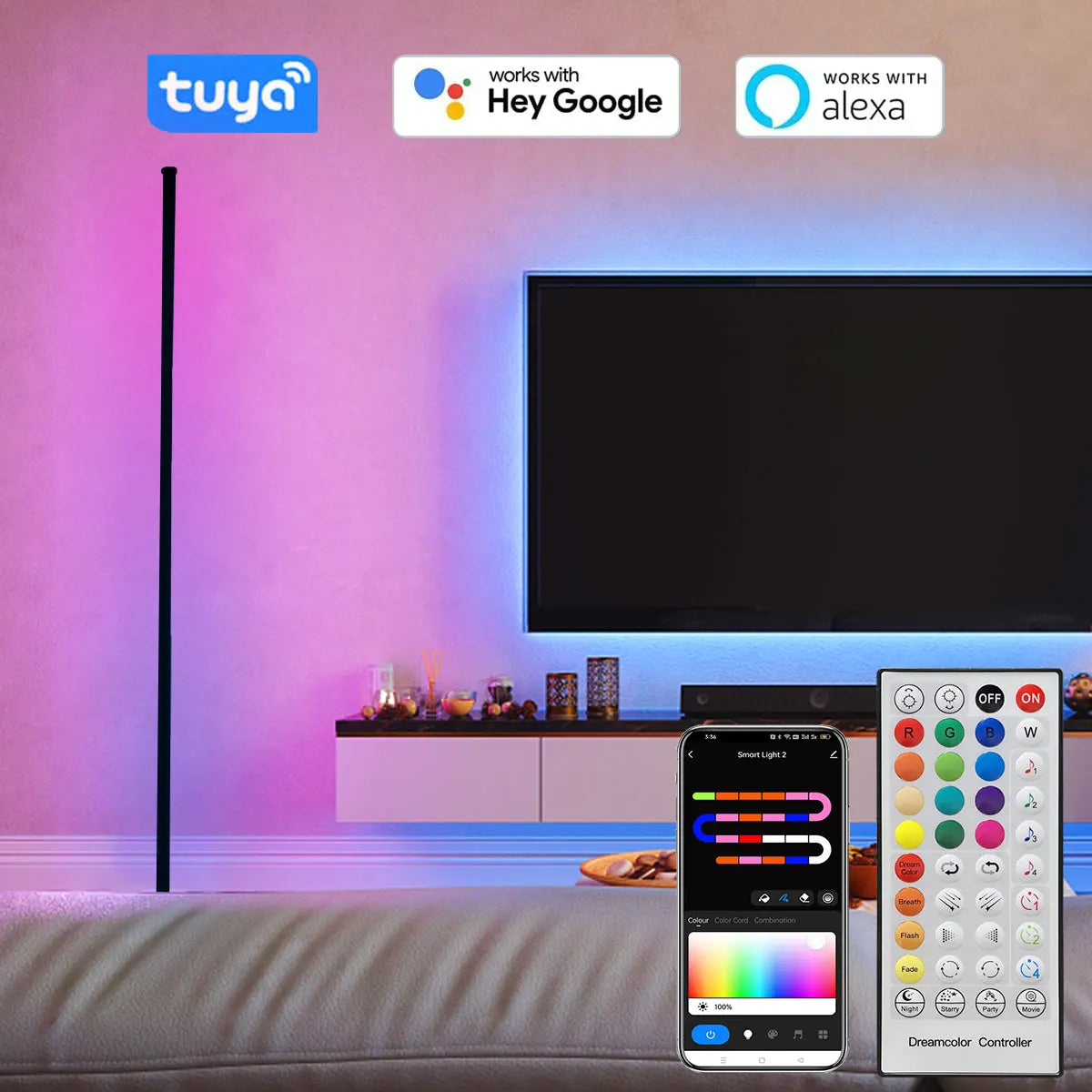 160CM Smart Bluetooth Tuya Ecke Stehlampe Schlafzimmer Nachtlicht Dimmbare RGB Stimmung Beleuchtung Musik Sync Stand Lampe für wohnkultur