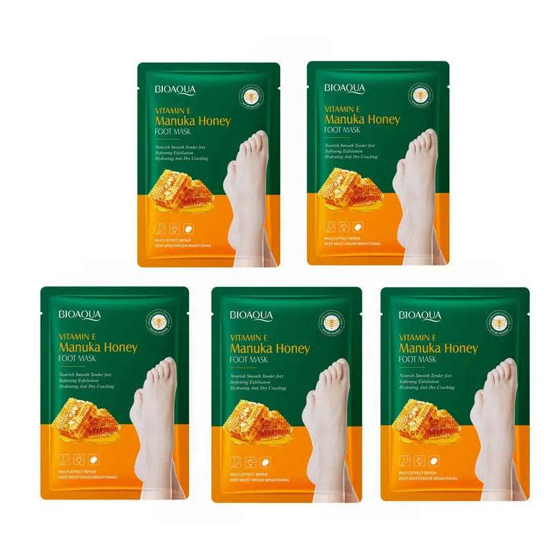 Manuka-Honig & Vitamin E Fußmaske – Tiefenpflege, Peeling & Reparatur für trockene, rissige Fersen, 1–10 Paar