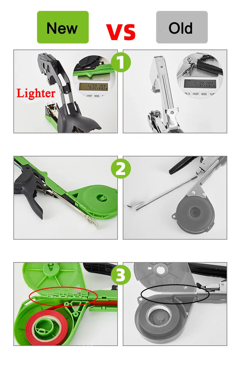 Leichte Pflanzenbindemaschine, Gartenpflanzenrebe, Tapetool für Gemüse, Trauben, Tomaten, Gurken, Pfeffer, Tapener, Bänder, Bindewerkzeug