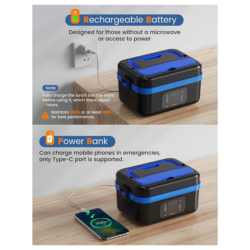 EMECE-Kabellose elektrische Lunchbox, wiederaufladbarer, selbsterhitzender Speisenwärmer mit 16000-mAh-Akku