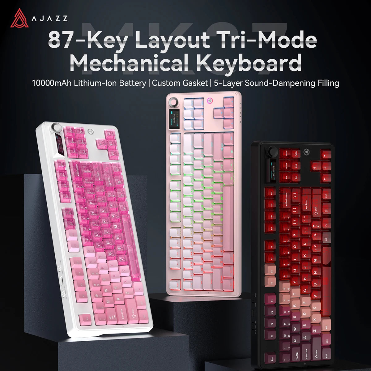 AJAZZ MK87 Drahtlose mechanische Tastatur 75 % Tri-Mode RGB PBT Tastenkappen Hot-Swap-Gaming-Tastaturdichtung 10000 mAh für Gamer PC/Mac