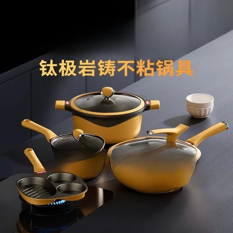 Antihaft-Pfanne aus Titan für extreme Felsguss, komplettes Set der Serie Wok, Suppentopf, Milchtopf, Frühstückstopf