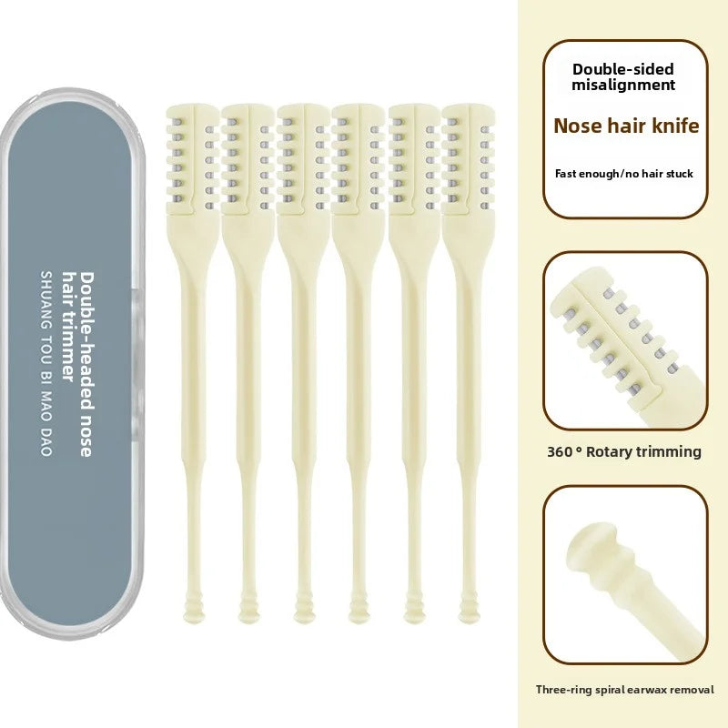 2-in-1-Nasenhaarschneider, 6 Stück Nasenloch-Haarentferner-Werkzeug, doppelseitiges Nasenhaarmesser, manuell 360 °   Rotierender Nasenhaarschneider