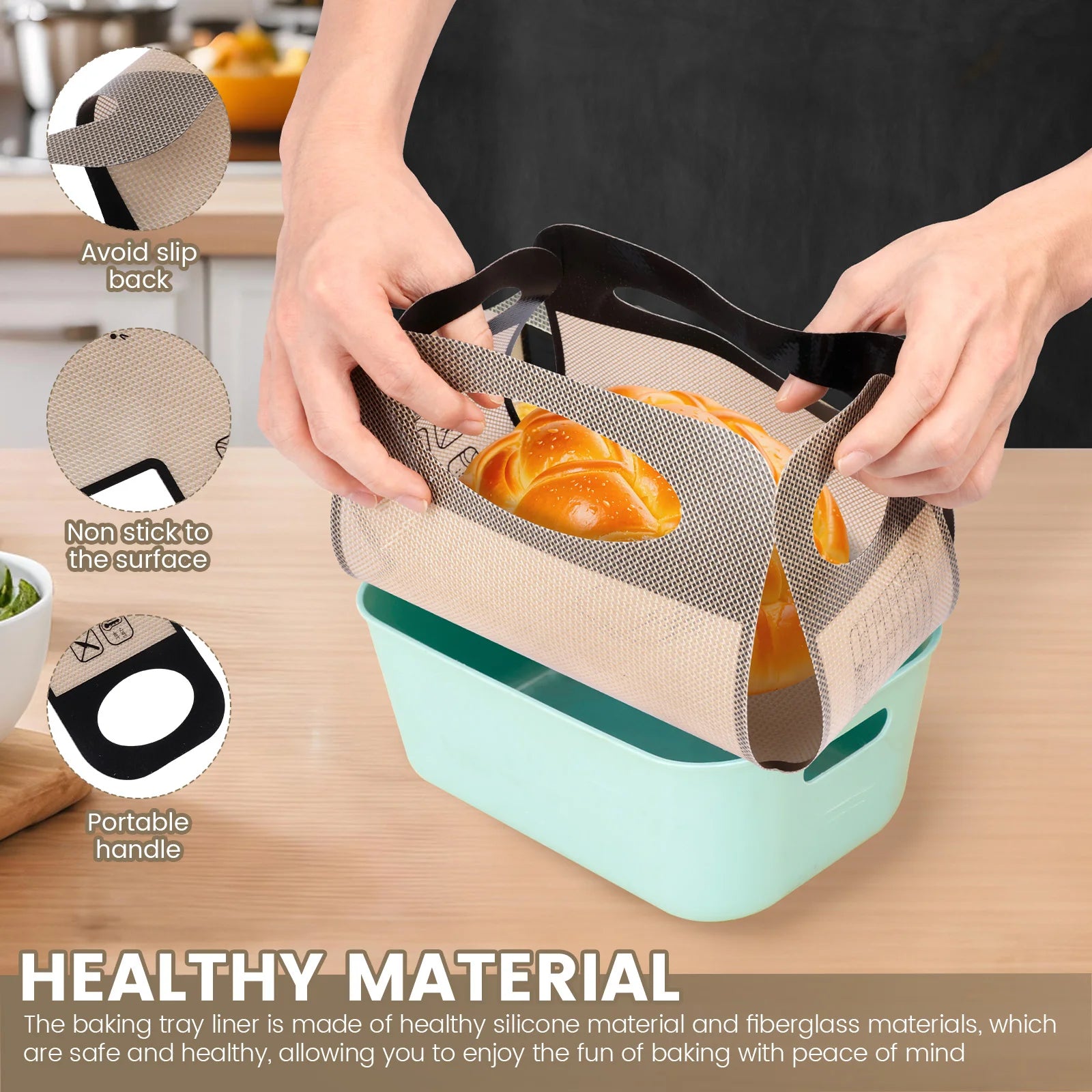 2Pcs Silikon Brot Laib Pan Liner Wiederverwendbare Brot Matte Hitzebeständige Brot Backen Matte mit Griff für Backen Küche Zubehör