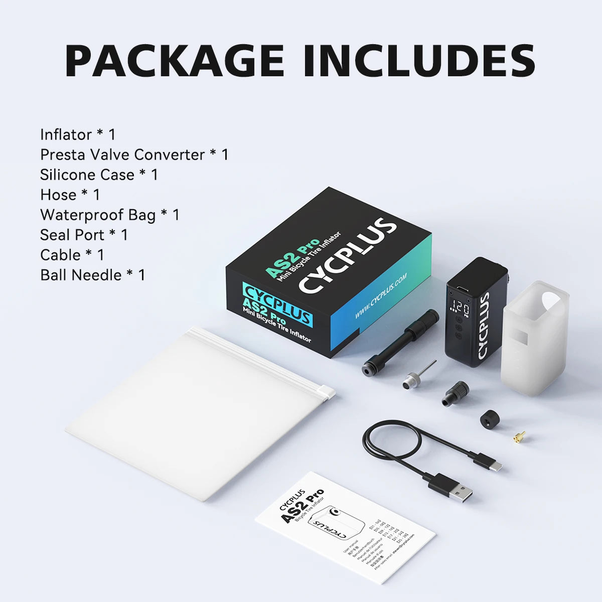 CYCPLUS Mini-Luftpumpe AS2 100 PSI AS2PRO 120 PSI Max elektrischer tragbarer Fahrrad-Inflator-Druckmesser Typ-C-Fahrradreifenkompressor