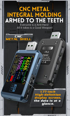 FNB58 USB-Tester, Voltmeter, Amperemeter, Typ C, Schnellladungserkennung, Auslöser, Kapazitätsmessung, Welligkeitsmessung