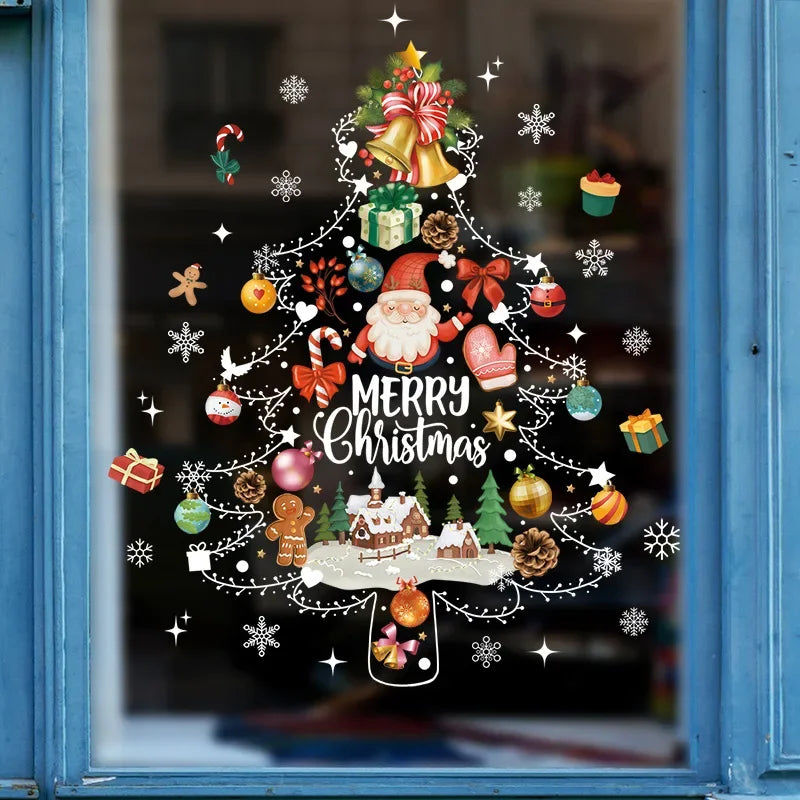 1pc Weihnachten Dekoration Fenster Aufkleber Santa Weihnachten Baum Fenster Glas Aufkleber Poster Neue Jahr Wohnzimmer Dekoration Aufkleber
