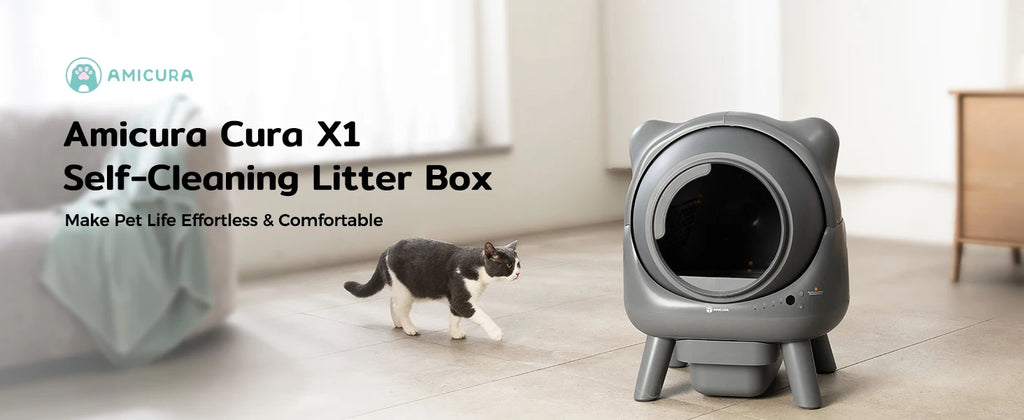 Amicura Cura X1 Automatische Katzentoilette, selbstreinigend, mit App-Steuerung, Sicherheitssensor, leicht zu reinigendes elektrisches Katzentoilett