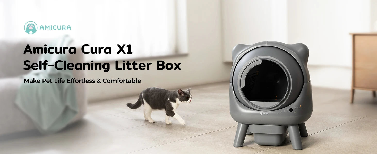 Amicura Cura X1 Automatische Katzentoilette, selbstreinigend, mit App-Steuerung, Sicherheitssensor, leicht zu reinigendes elektrisches Katzentoilett