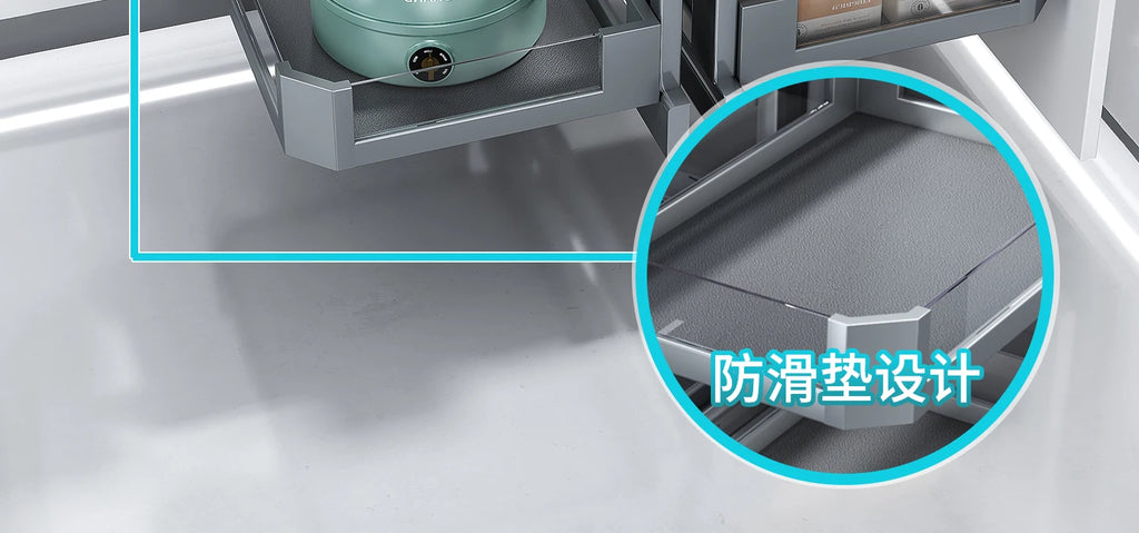 Eckkorb, Küchenschrank, komplett ausziehbar, Aufbewahrungsregal mit zwei Schubladen, Eckkorb