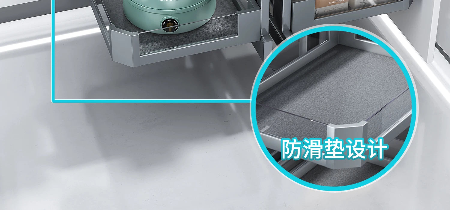 Eckkorb, Küchenschrank, komplett ausziehbar, Aufbewahrungsregal mit zwei Schubladen, Eckkorb